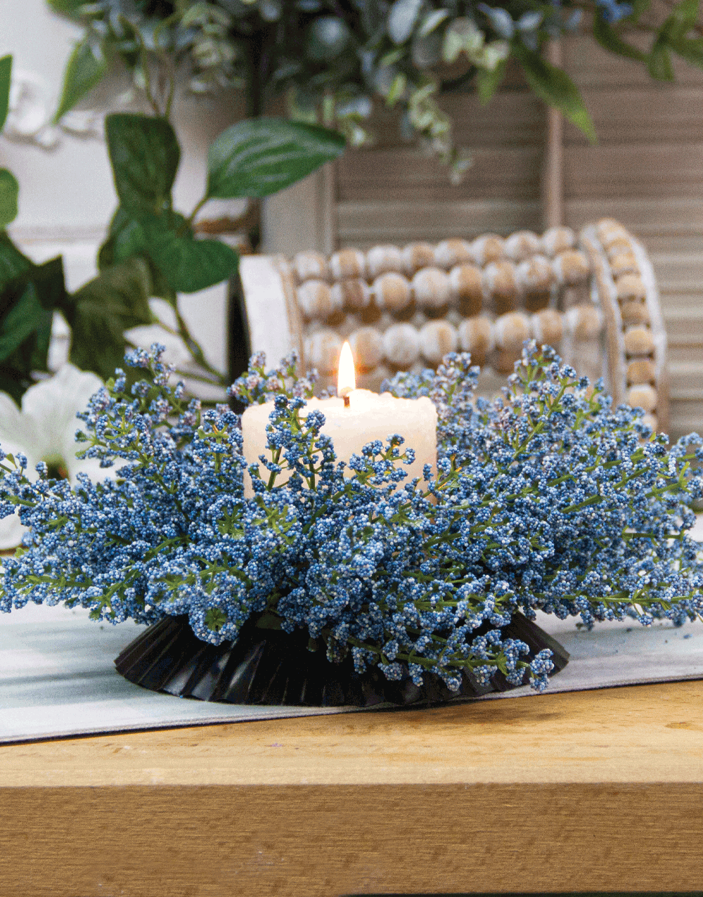Bursting Astilbe 3.5 Candle Ring, Sky Blue – Warm Glow