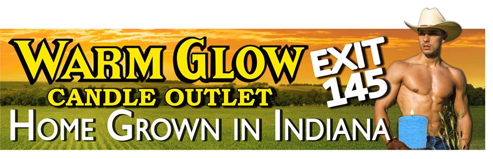 Cowboy banner photo, Warm Glow Candle Company Logo, Exit 145, Home Grown in Indiana