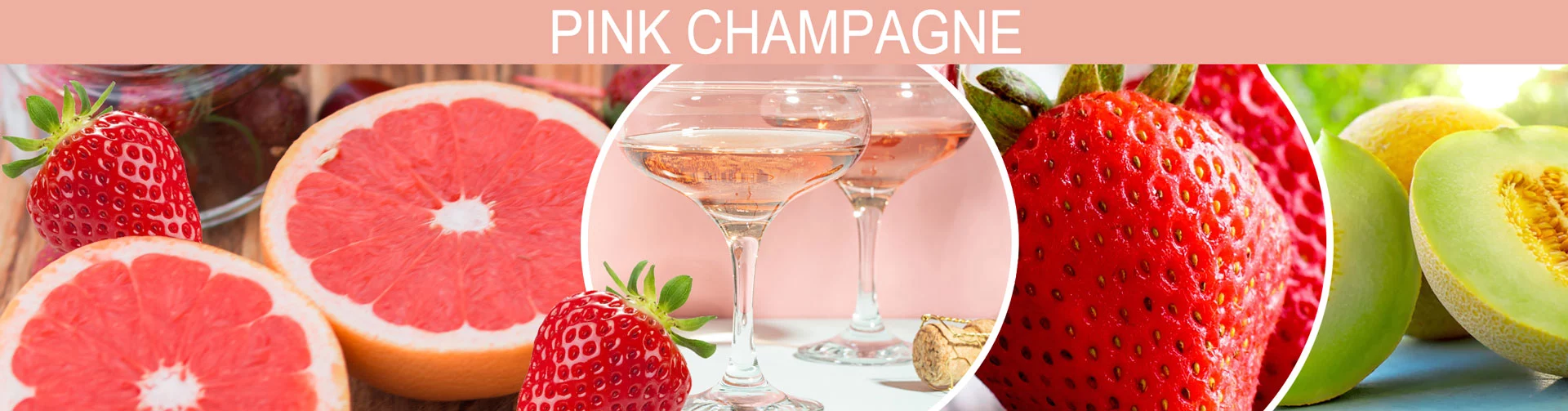 Banner image of Pink Champagne, strawberries and grape fruit.