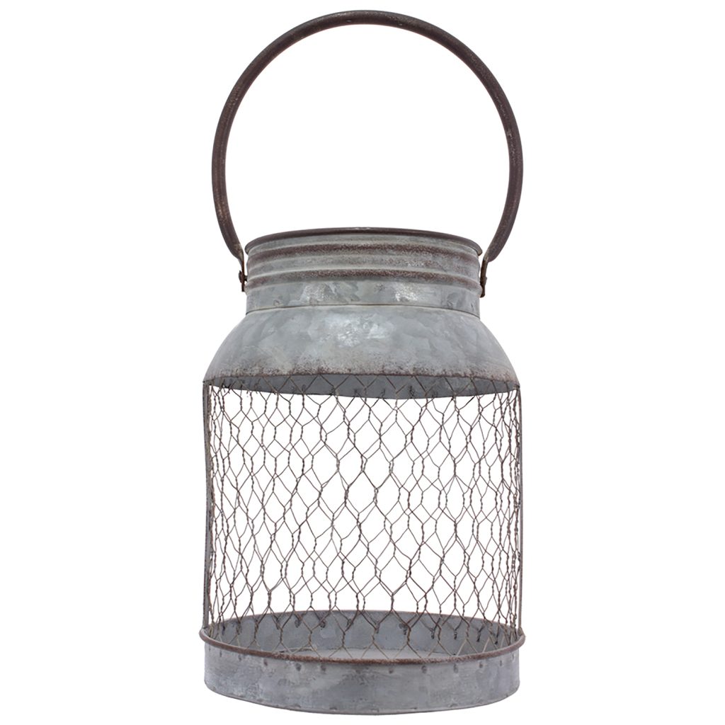Tall Galvanized Mesh Bucket Warm Glow