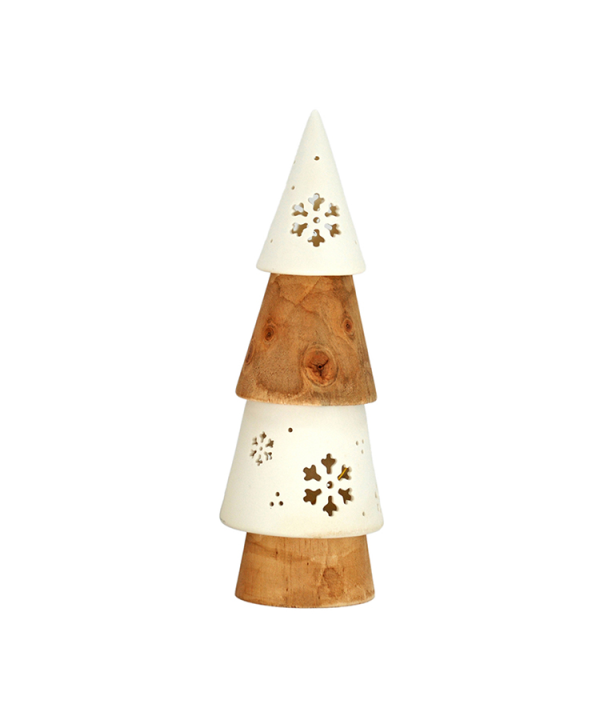 Lighted White and Natural Wood Christmas Trees