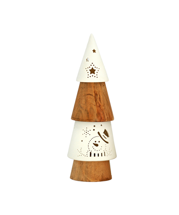 Lighted White and Natural Wood Christmas Trees