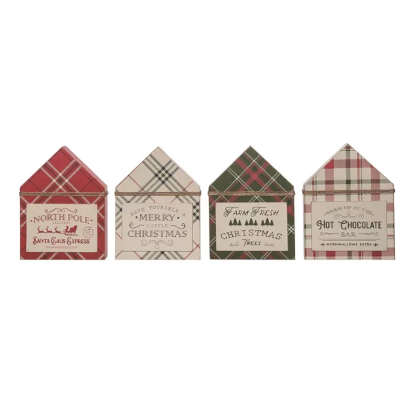 Plaid Home Shaped Block Decor