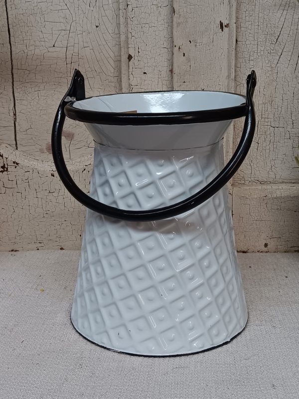 Black and White Enamel Flower Bucket