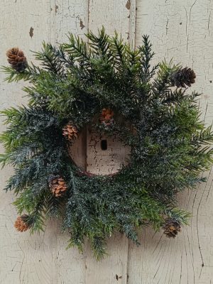 Glitter Frosted Candle Ring with Pine Cones