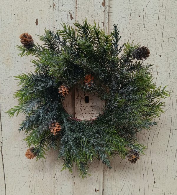 Glitter Frosted Candle Ring with Pine Cones
