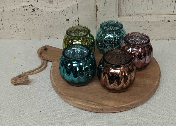 6 Piece Mercury Votive Glass Set With Wooden Board