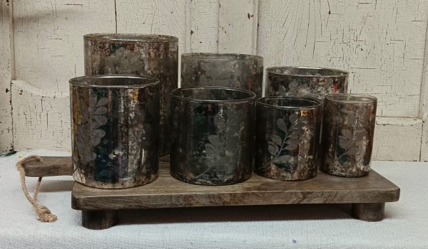 8 Piece Mercury Glass Set with Wooden Board