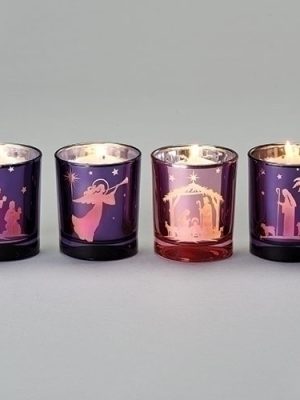 4PC SET ADVENT VOTIVE HOLDERS WITH NATIVITY SCENES