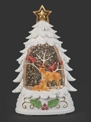 LIGHTED DEER IN WHITE TREE SHIMMERING MERRY LITES