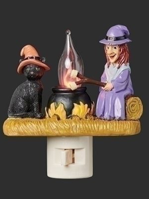 CAMPFIRE CAT AND WITCH NIGHT LIGHT W/ FLICKER FLAME