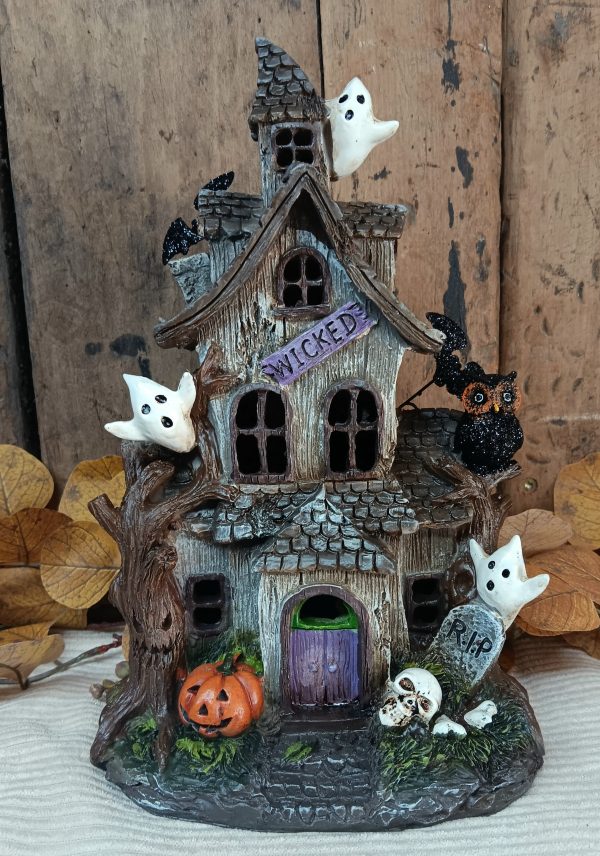 Battery Operated Lighted Resin Haunted House