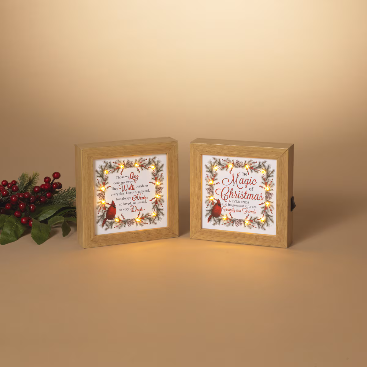 Battery Operated Lighted Wood Holiday Cardinal Design Block