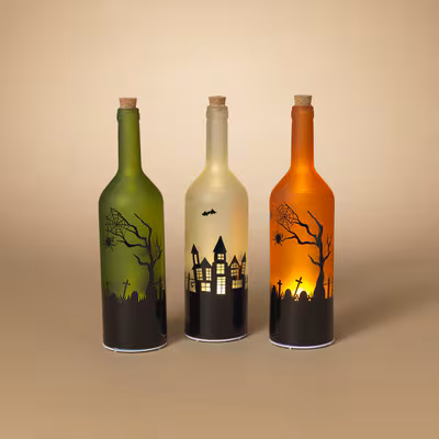 Battery Operated Lighted Glass Halloween Bottle