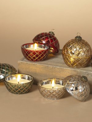 Battery Operated Lighted Holiday Glass Ornament with LED Wax Candle