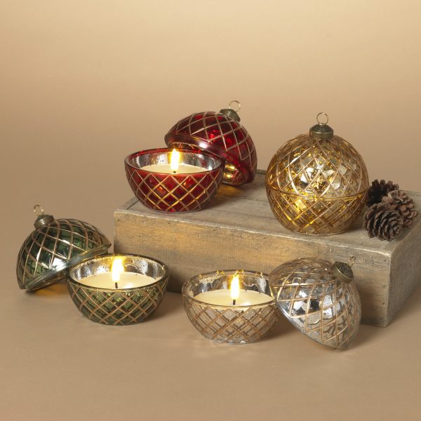Battery Operated Lighted Holiday Glass Ornament with LED Wax Candle