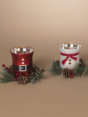 Mercury Glass Hurricane Candle Holder w/ Pine & Pinecone Accent Assorted