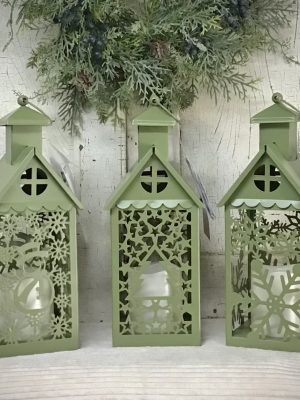 Green Lighted Metal Holiday Lantern Assorted
