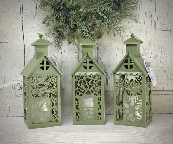 Green Lighted Metal Holiday Lantern Assorted