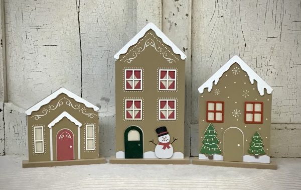 Reversible Halloween and Christmas Wood Houses Set