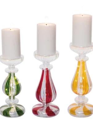 Glass Light Up Stripe Candle Holder Assorted